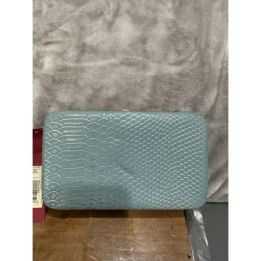 Merona Womens Clutch Wallet 7.5" X 4.0" Seafoam Blue Textured Hard Case NWT